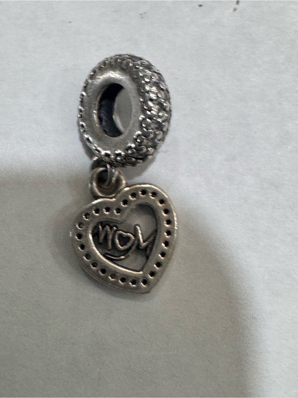 Pandora Silver Heart 'Mom' Dangle Charm